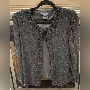 Women’s Black Beaded Laurence  Kazar  Open Front Evening Blazer- Sz LP